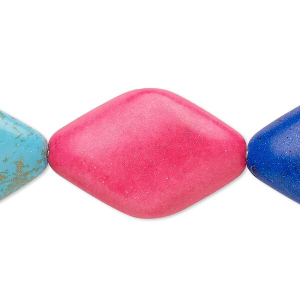 Bead, coated ceramic, multicolored, 29x19mm-30x20mm twisted flat diamond. Sold per 8-inch strand. image number 0
