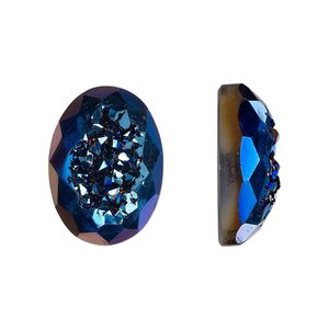 Druzy agate 1pkg1, hand-cut calibrated faceted oval cab 18x13mm