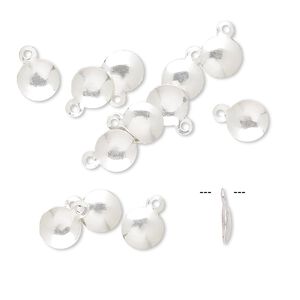 Drop, sterling silver, 6mm domed round. Sold per pkg of 2.