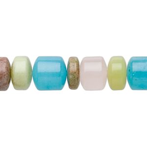 Multi-gemstone / glass 1pkg1, drum bead 15.5-16 inch 10x4mm-10x10mm