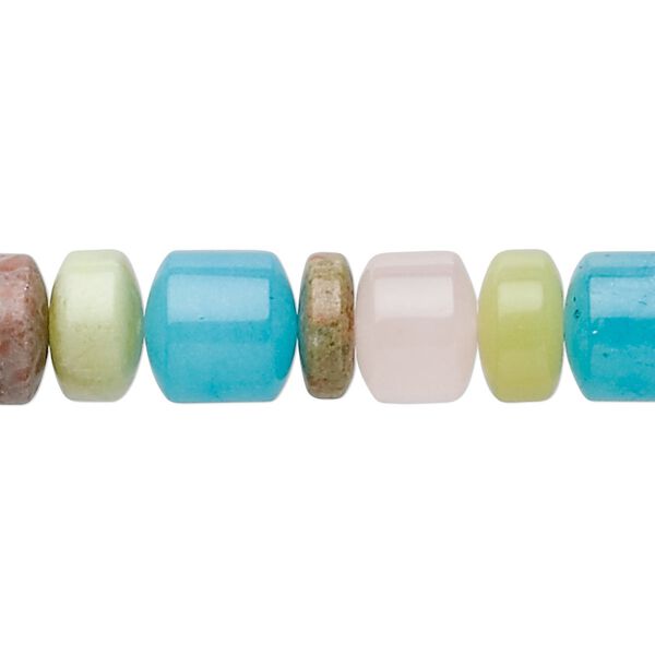 Multi-gemstone / glass 1pkg1, drum bead 15.5-16 inch 10x4mm-10x10mm image number 0
