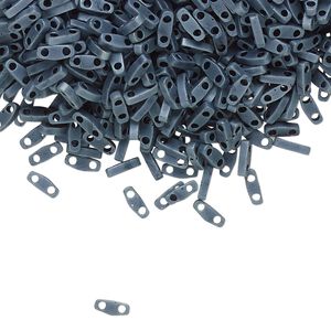 Seed bead, TILA®, glass, pkg/5g, 5x1.2mm quarter tila rectangle, opaque matte gunmetal blue, (QTL-2001).