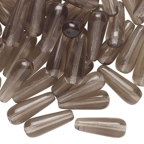 Bead, pressed glass, translucent grey, 16x6mm teardrop. Sold per 2-ounce pkg, approximately 75 beads. image number 0