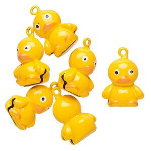 Bell, brass and enamel, multicolored, 21x18mm duck with clapper. Sold per pkg of 6.