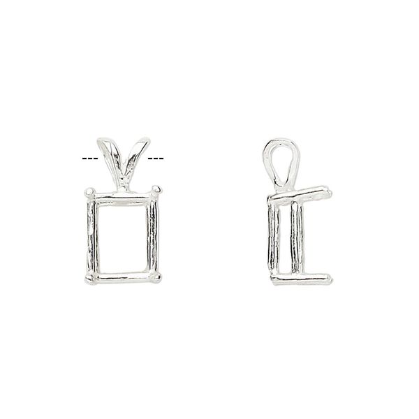 Pendant, Sure-Set™, sterling silver, 10x8mm 4-prong emerald-cut basket setting. Sold individually. image number 0