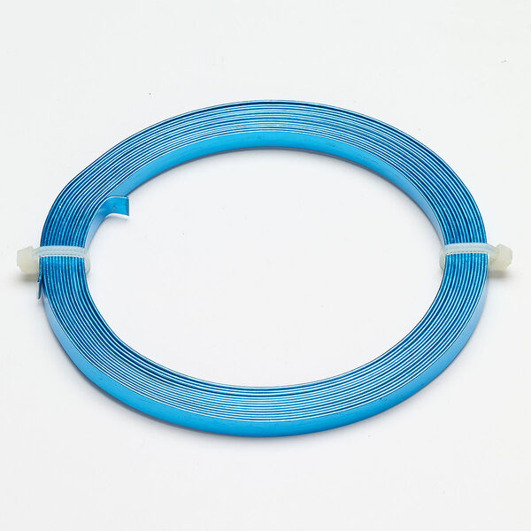 Wire, anodized aluminum, pkg/9 feet, 5mm flat, blue. image number 0
