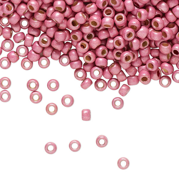 Seed bead, TOHO BEADS®, glass, pkg/7.5g, #8 round, opaque galvanized matte pink lilac (TR-08-PF553F). image number 0