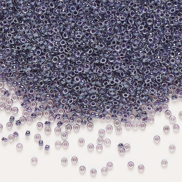 Seed bead, Miyuki, glass, pkg/250g, #15 rocaille, translucent grape-lined luster crystal clear (RR-223). image number 0