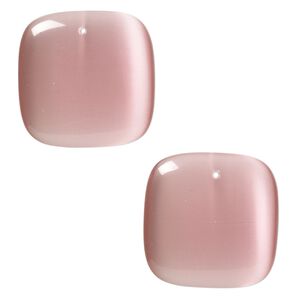 Focal, cat's eye glass (fiber optic glass), light pink, 34mm top-drilled square. Sold per pkg of 2.