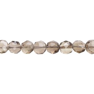 Smoky quartz 1pkg1, hand-cut faceted puffed flat round bead 14 inch 5-7mm