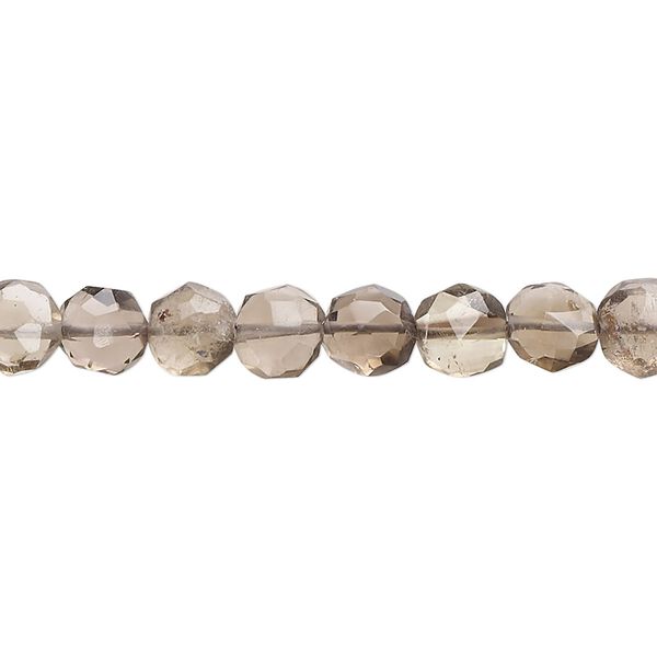Smoky quartz 1pkg1, hand-cut faceted puffed flat round bead 14 inch 5-7mm image number 0