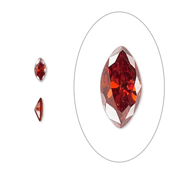 Gem, cubic zirconia, garnet red, 6x3mm faceted marquise, Mohs hardness 8-1/2. Sold per pkg of 5. image number 0