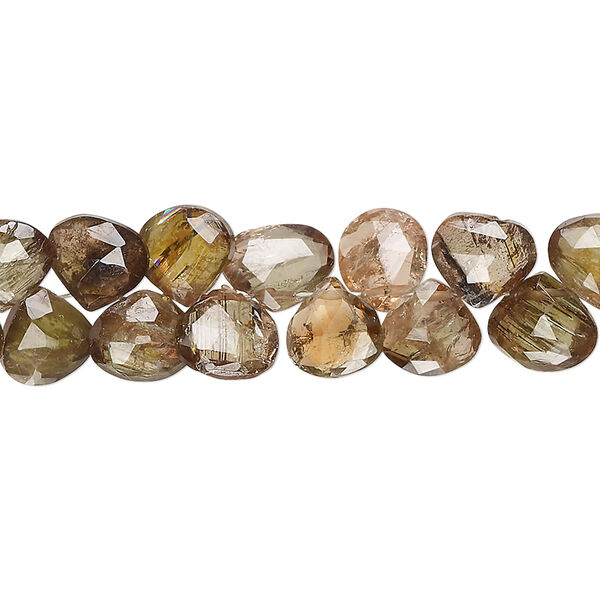 Bead, andalusite (natural), 7x6mm-9mm hand-cut top-drilled faceted puffed teardrop, B+ grade, Mohs hardness 7 to 7-1/2. Sold per 7-inch strand, approximately 55 beads. image number 0