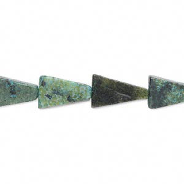 Bead, yellow "turquoise" (dyed), natural, 12x7mm-13x8mm trapezoid, C grade, Mohs hardness 2-1/2 to 6. Sold per 15" to 16" strand. image number 0