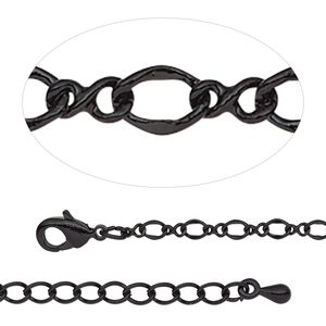 Chain 1pkg1 figure 8, 2.7mm / lobster claw clasp, black-finished steel / brass 18 inch