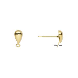 Earstud 1pkg100 gold-plated, 7x4mm fancy teardrop / hollow / closed loop, brass / stainless steel 50 pair