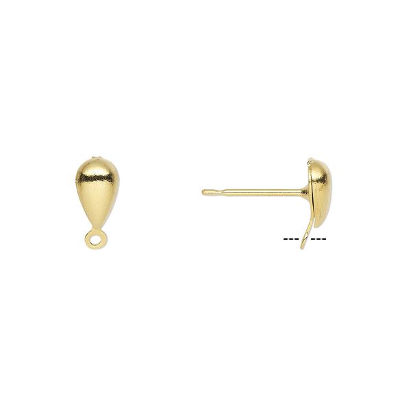 Earstud 1pkg100 gold-plated, 7x4mm fancy teardrop / hollow / closed loop, brass / stainless steel 50 pair image number 0
