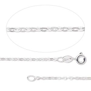 Chain 1pkg1 sterling silver cable, 1.5mm flat / springring clasp, Gossamer™ 18 inch