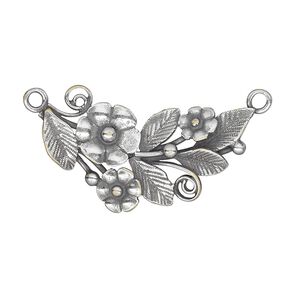 Focal, JBB Findings, antique silver-plated brass, 31x19mm single-sided with flowers and leaves, 2 loops. Sold individually.
