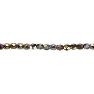 Bead, Czech fire-polished glass, iris brown, 3mm faceted round. Sold per pkg of 1,200 (1 mass).