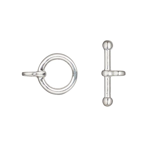 Clasp toggle 1pkg6 "pewter" (zinc alloy), 12mm round, silver-finished 1-strand image number 0