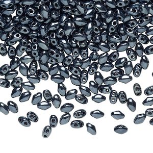Bead, Preciosa Mini Twin™, Mini Pressed Twin, Czech pressed glass, opaque shiny black, 4x2.5mm oval with (2) 0.7mm holes. Sold per 250-gram pkg.