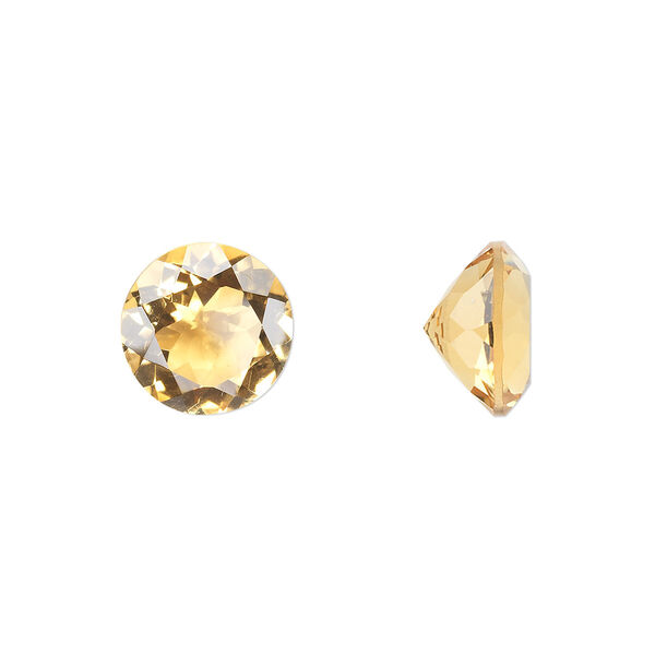 Gem, citrine (heated), 10mm faceted round, A grade, Mohs hardness 7. Sold individually. image number 0
