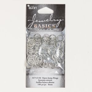 Jump ring, silver-finished steel, 8mm round, 6mm inside diameter, 18 gauge. Sold per pkg of 100.