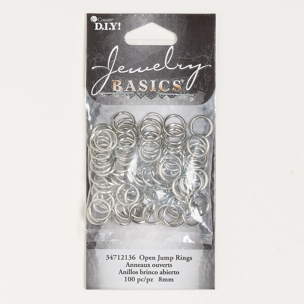 Jump ring, silver-finished steel, 8mm round, 6mm inside diameter, 18 gauge. Sold per pkg of 100. image number 0