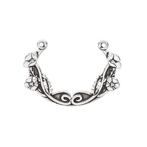 Focal, TierraCast®, antique silver-plated pewter (tin-based alloy), 35x25mm 2-sided oval with poppy festoon design. Sold individually.