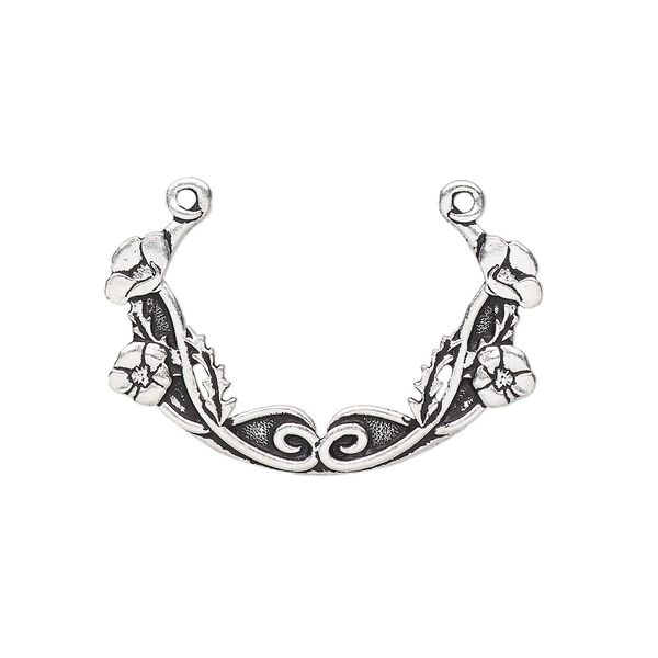 Focal, TierraCast®, antique silver-plated pewter (tin-based alloy), 35x25mm 2-sided oval with poppy festoon design. Sold individually. image number 0