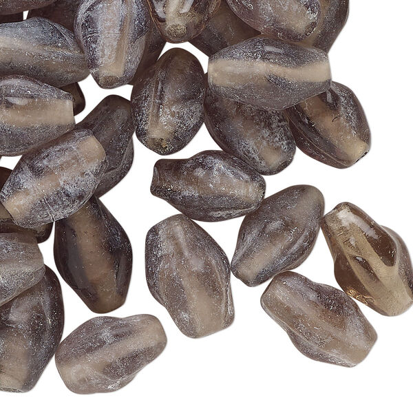 Bead, lampworked glass, translucent grey, 12x8mm-13x9mm twisted double cone. Sold per 2-ounce pkg, approximately 65 beads. image number 0