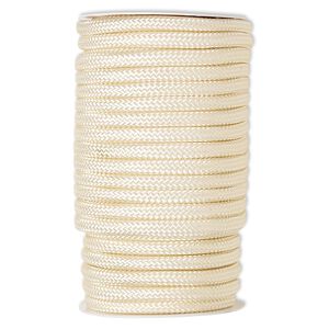 Cord, nylon, beige, 8mm braided. Sold per 60-foot spool.