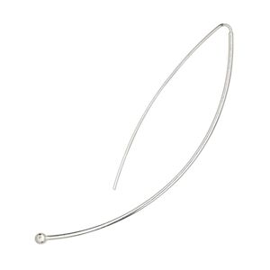 Ear wire 1pkg2 sterling silver, 3 inch curved marquise / 3mm ball, 1 pair