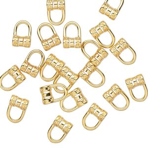 Crimp, gold-plated brass, 8x5mm tube with loop, 2mm inside diameter. Sold per pkg of 20.