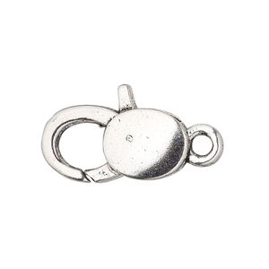 Clasp lobster claw 1pkg6 silver-plated "pewter" (zinc alloy), 24.5x12.5mm double-sided, antique 1-strand