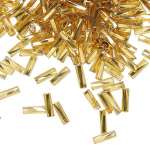 Bead, Preciosa Ornela Czech glass, bugle bead, pkg/500g, 1/4 inch twisted, silver-lined transparent topaz, (17050).