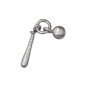 Charm, antiqued pewter (tin-based alloy), 7mm 3D baseball and 19x3.5mm 3D baseball bat. Sold individually.