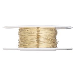 Wire, 12Kt gold-filled, half-hard, round, 32 gauge. Sold per 1/4 ounce spool.