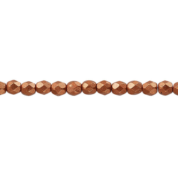 Bead, Czech fire-polished glass, opaque satin metallic copper, 4mm faceted round. Sold per 15-1/2" to 16" strand, approximately 100 beads. image number 0