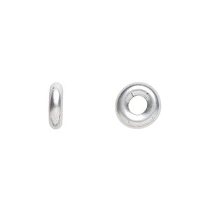 Bead, Czech pressed glass, opaque satin silver, 9.5x3mm ring. Sold per pkg of 50.