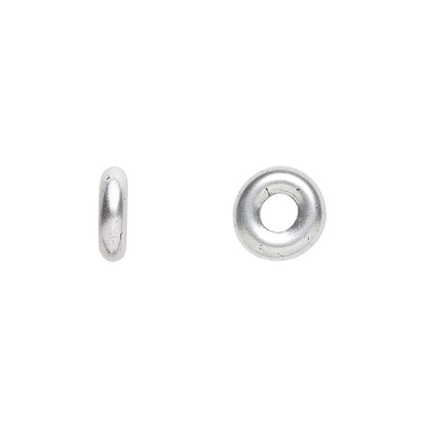 Bead, Czech pressed glass, opaque satin silver, 9.5x3mm ring. Sold per pkg of 50. image number 0