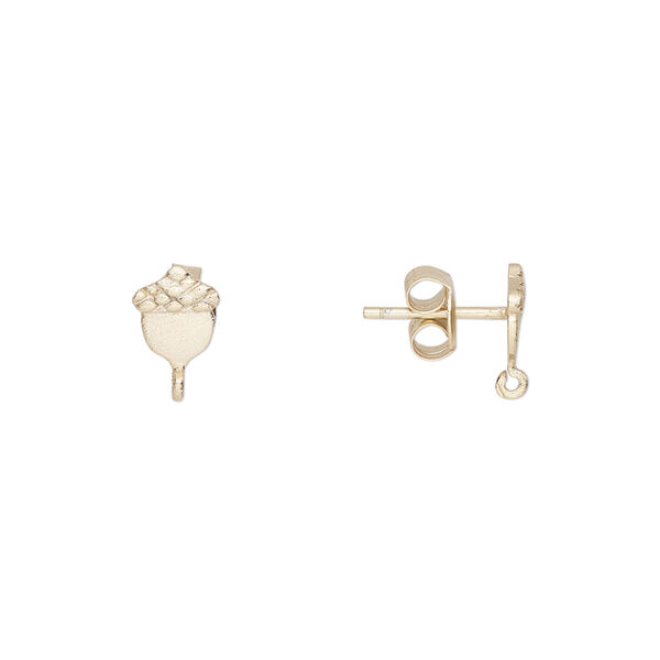 Earstud, Amoracast®, brushed "vermeil" (gold-finished sterling silver), 7x6mm acorn with loop. Sold per pair. image number 0