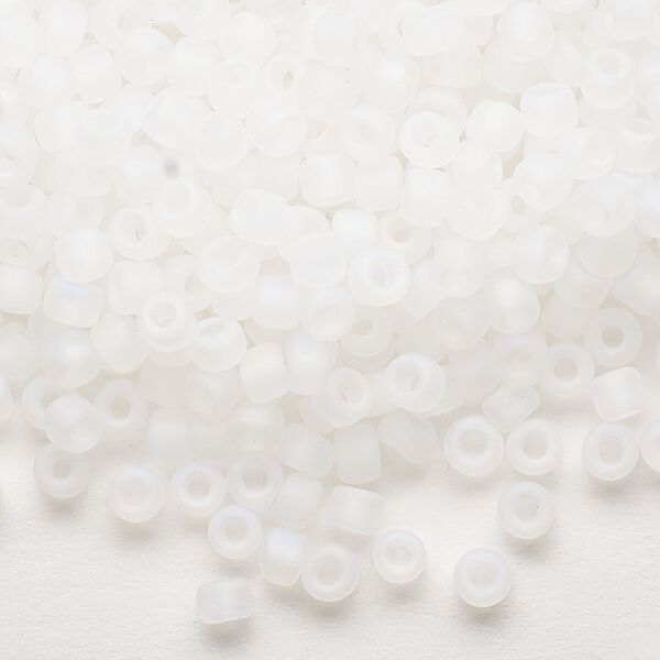 Seed bead, Dyna-Mites™, glass, translucent matte rainbow clear, #6 round. Sold per 40-gram pkg. image number 0