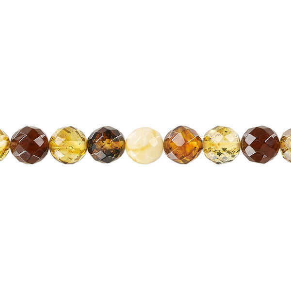 Bead, amber and resin (assembled), multicolored, 6mm faceted round, Mohs hardness 2 to 2-1/2. Sold per 15-1/2" to 16" strand. image number 0