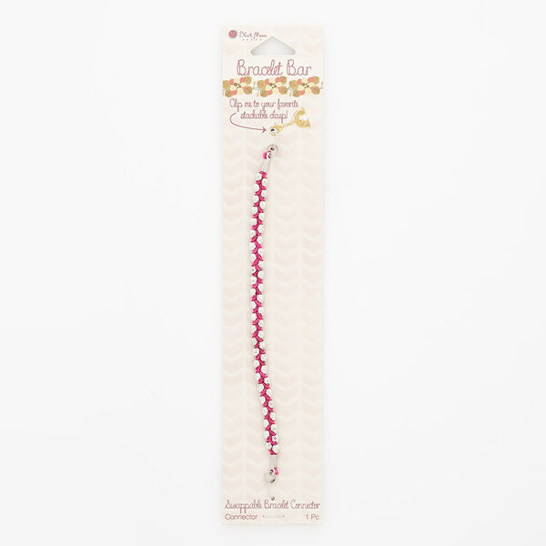 Bracelet component, cotton / silver-finished "pewter" (zinc-based alloy) / steel, pink, 7mm wide, 6 inches. Sold individually. image number 0