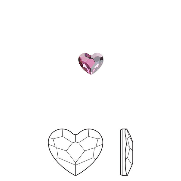 Flat back 24pk dark rose foil back, Crystal Passions® hotfix rhinestone 6mm heart 2808 image number 0