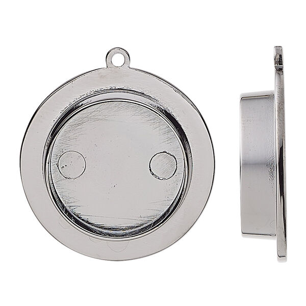 Drop, gunmetal-plated "pewter" (zinc-based alloy), 28mm round with 19mm non-calibrated round setting. Sold individually. image number 0