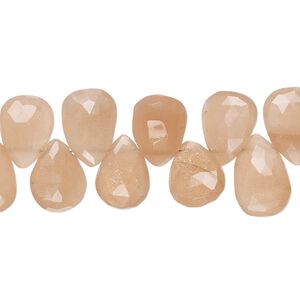 Peach moonstone 1pkg1, hand-cut top-drilled faceted puffed teardrop bead natural 8 inch 11x8mm-13x9mm
