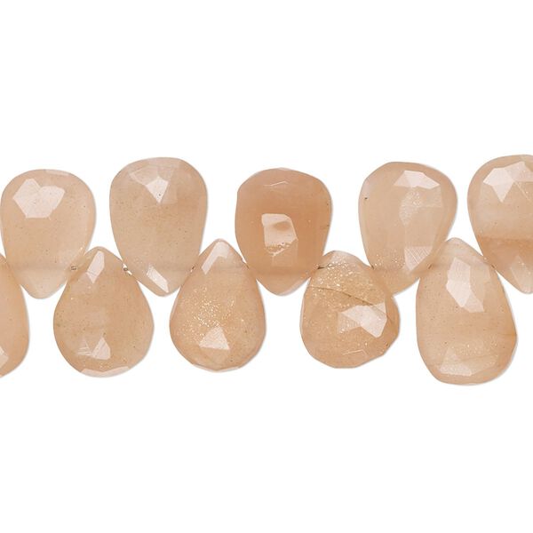 Peach moonstone 1pkg1, hand-cut top-drilled faceted puffed teardrop bead natural 8 inch 11x8mm-13x9mm image number 0